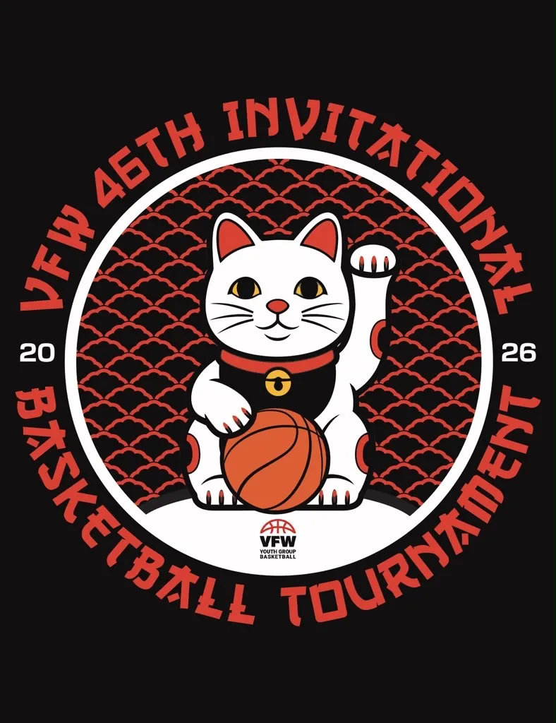 46th Invitational tournament logo — lucky cat with basketball